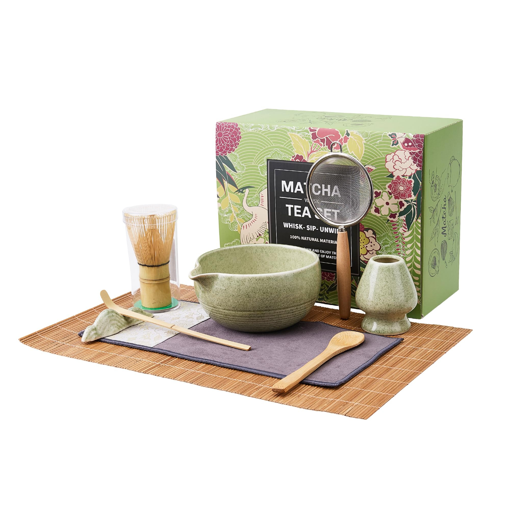 Matcha Whisk Set，9-Piece Traditional Matcha Kit in Giftbox, Bamboo Whisk Ceramic Matcha Bowl Ma... | Amazon (US)