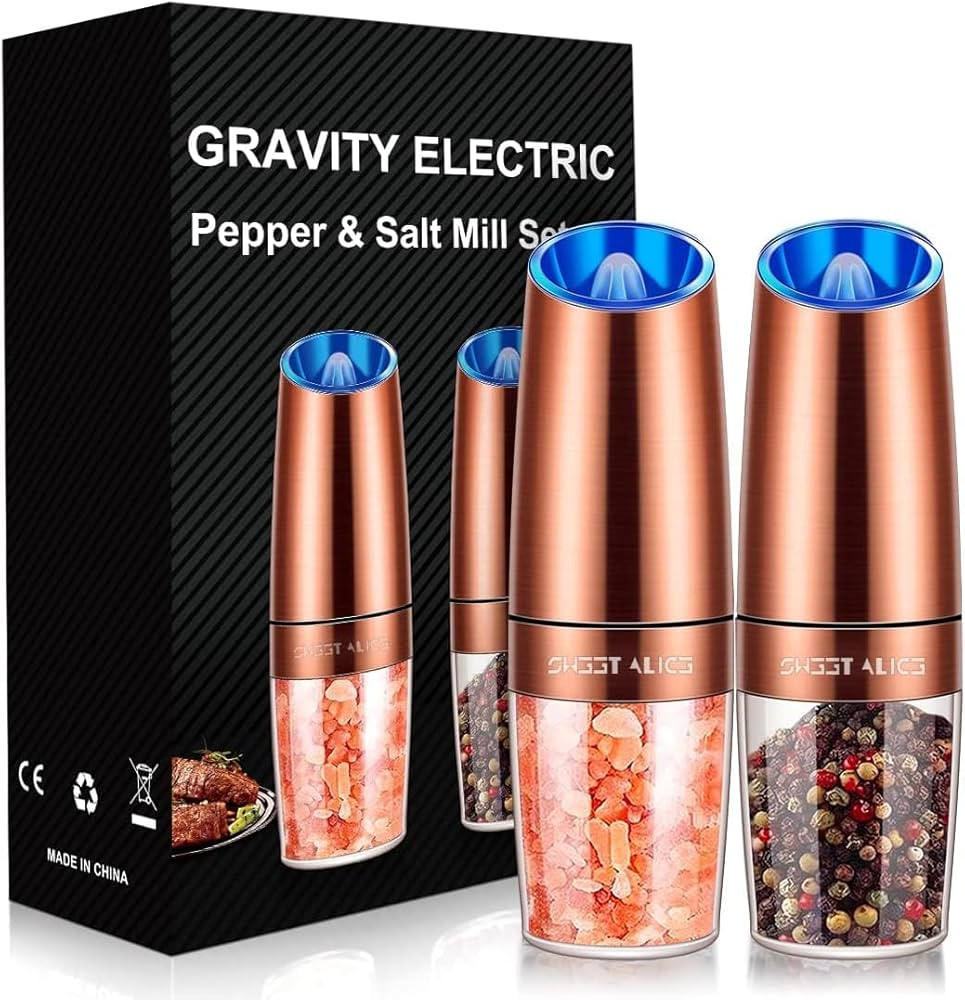 Gravity Electric Pepper and Salt Grinder Set, Adjustable Coarseness, Battery Powered with LED Lig... | Amazon (US)