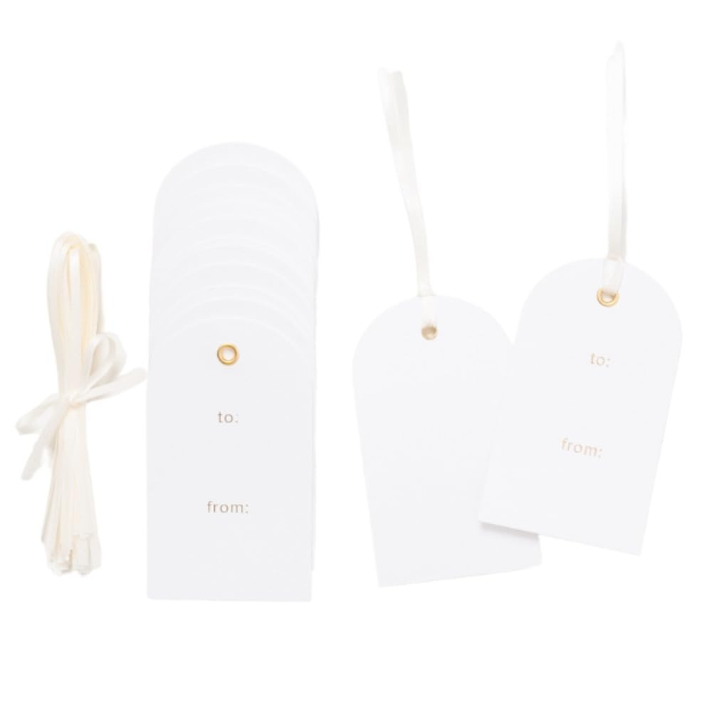 Letterpress Gift Tags, Gold Foil, to and from, Set of 25 Paper Tags with Satin Ribbon | Amazon (US)