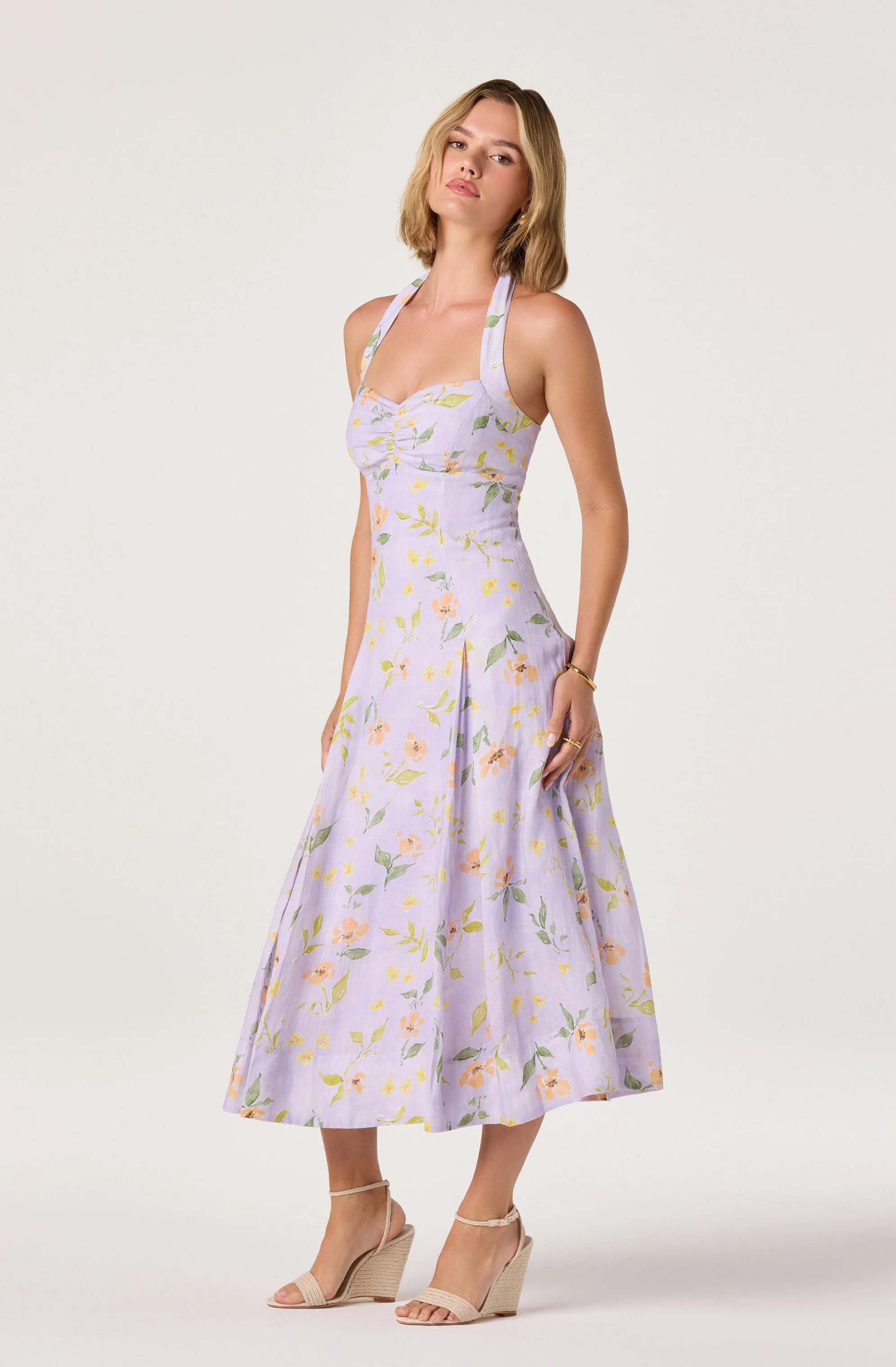 Jesenia Halter Floral Midi Dress - Purple floral / XS | ASTR The Label (US)