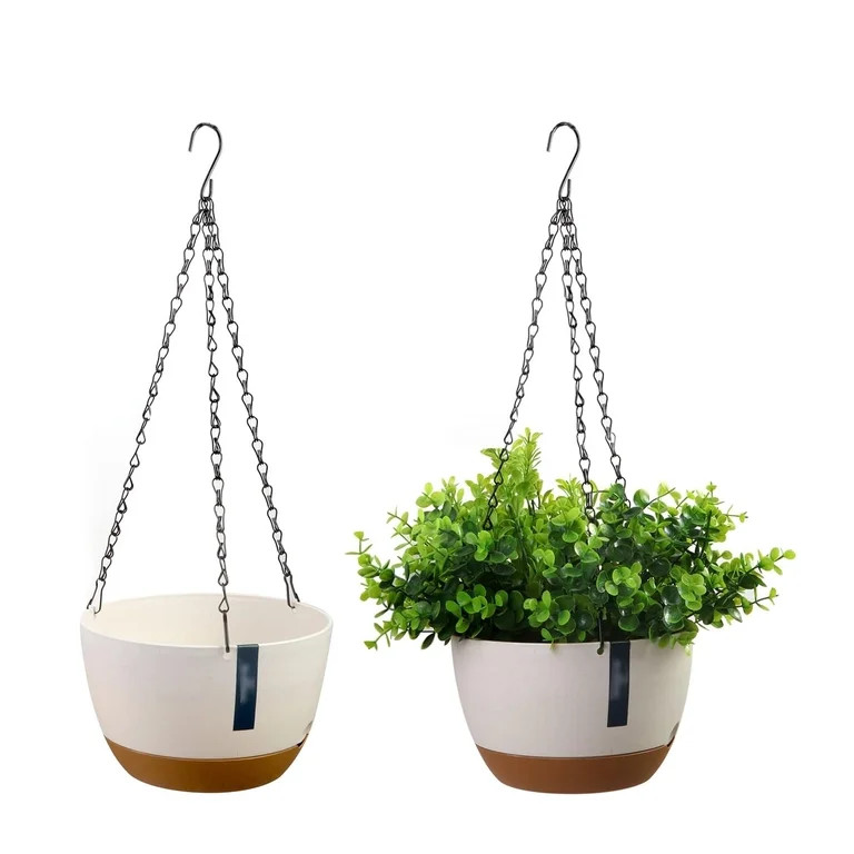 2 Pack Plastic Hanging Planters Set, 8 Inch Hanging Flower Plant Pot with Drainage Hole, Round Ha... | Walmart (US)