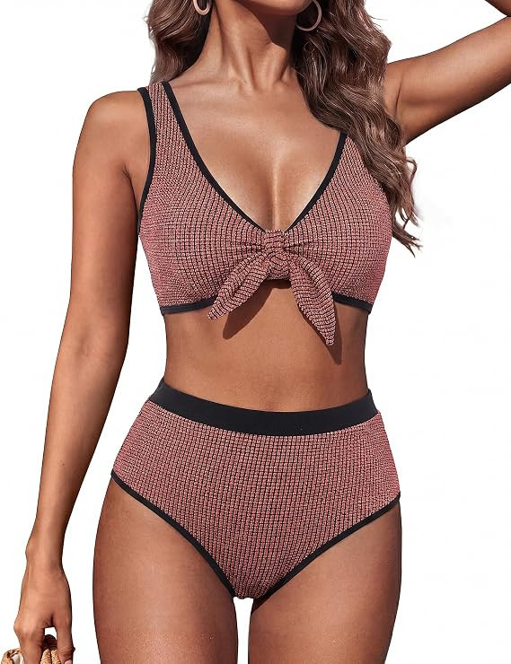 Hanna Nikole Women High Waisted Bikini Sets, Two Piece Swimsuit Tummy Control, Textured Bathing S... | Amazon (US)