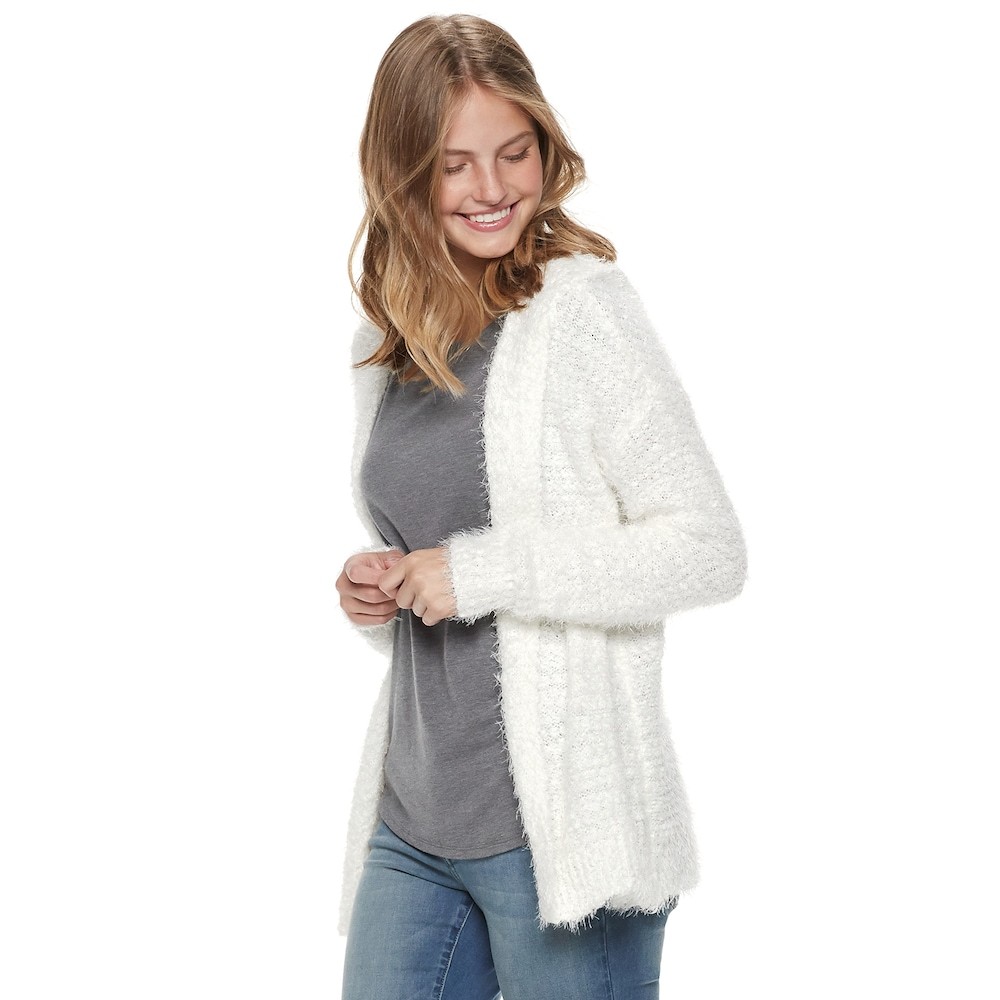 Juniors' Mudd® Boucle Hooded Cardigan | Kohl's