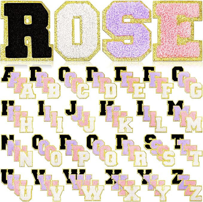 104 Pcs Chenille Letter Patches Iron on Letters Varsity Letter Patches Self Adhesive Chenille Pat... | Amazon (US)