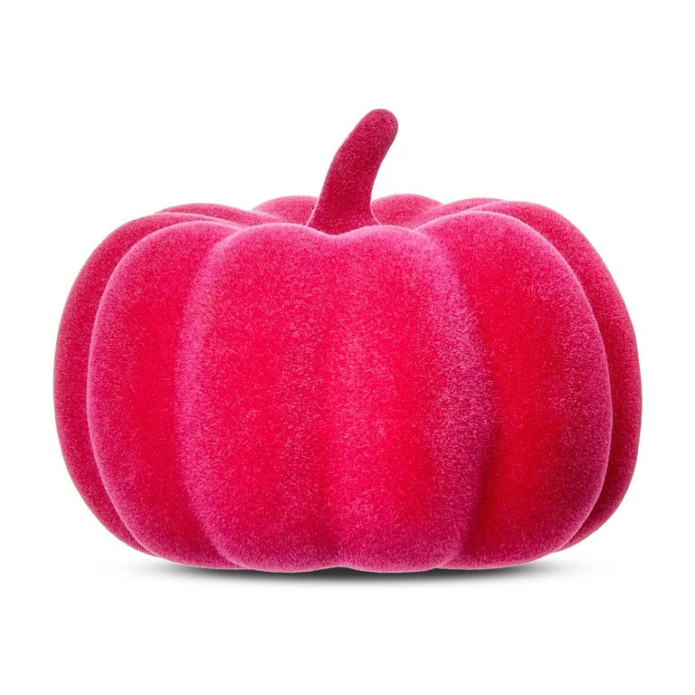 Halloween Pink Flocked Tabletop Pumpkin Decoration, 2.75 in, by Way To Celebrate | Walmart (US)