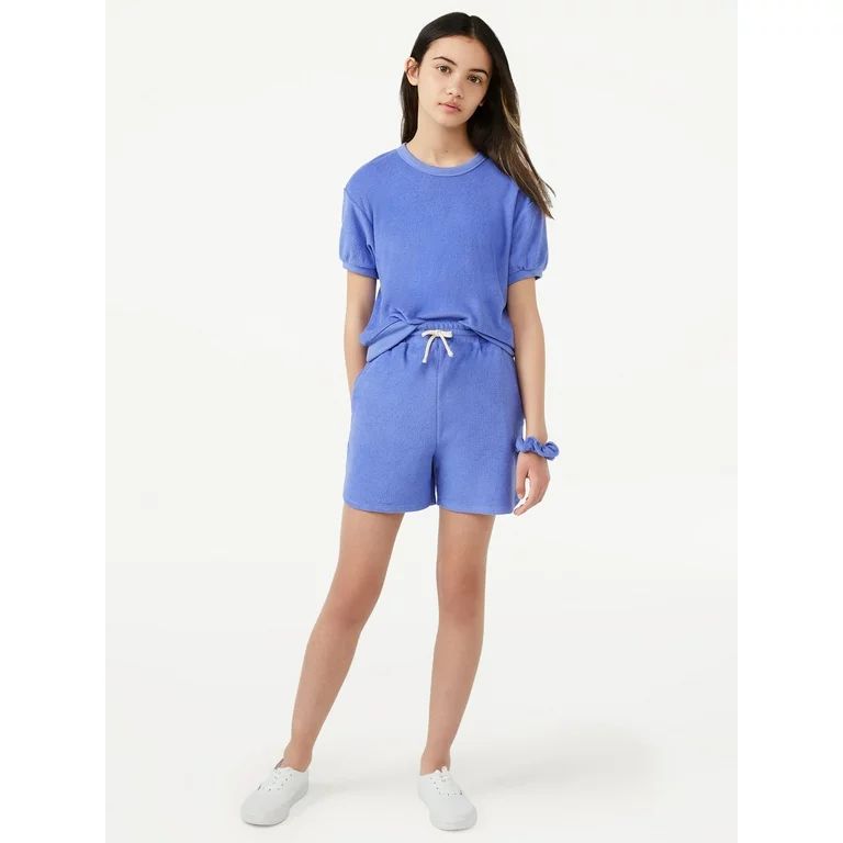 Free Assembly Girls Slouchy Terrycloth Cropped Tee and Shorts, 2-Piece Set, Sizes 4-18 | Walmart (US)