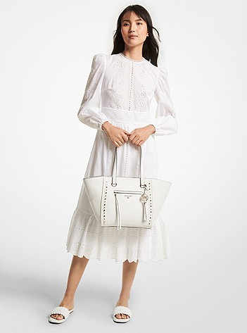 Eyelet Cotton Scalloped Midi Dress | Michael Kors US