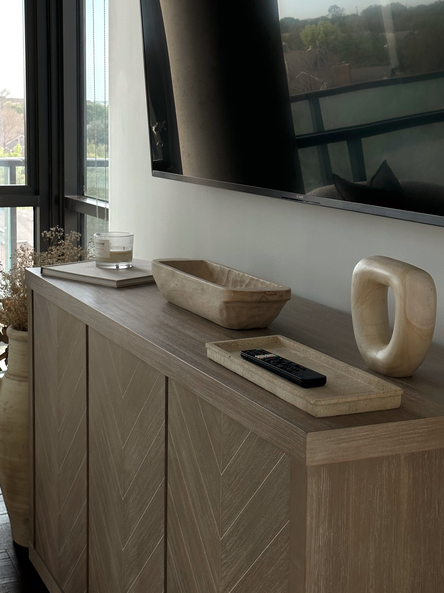 Tv console decor objects - neutral minimal style - lots of affordable pieces from Target 

Spring home interior decorations 

#LTKfamily #LTKSeasonal #LTKhome