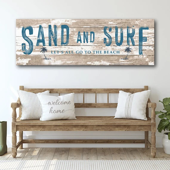 Read the full title
    Coastal Sand and Surf Wall Decor, Rustic Chic Beach House Sign, Beach Lov... | Etsy (US)