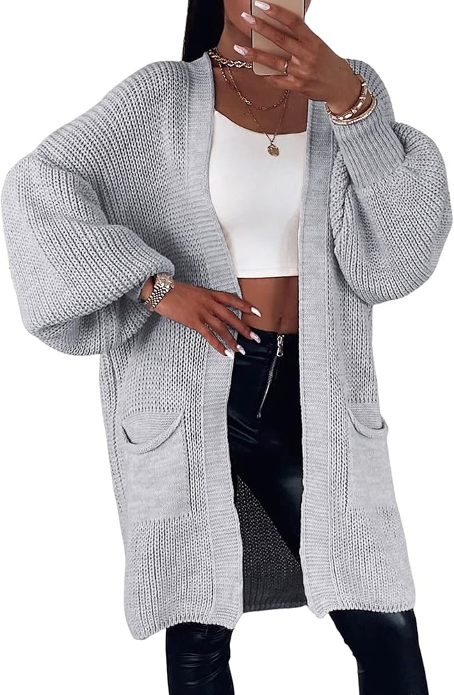 Dqbeng Womens Long Cardigan Sweaters Oversized Open Front Chunky Knit Sweater with Pockets | Amazon (US)