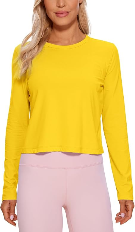 CRZ YOGA Pima Cotton Long Sleeve Workout Shirts for Women Loose Cropped Tops Athletic Sports T-Shirt | Amazon (US)