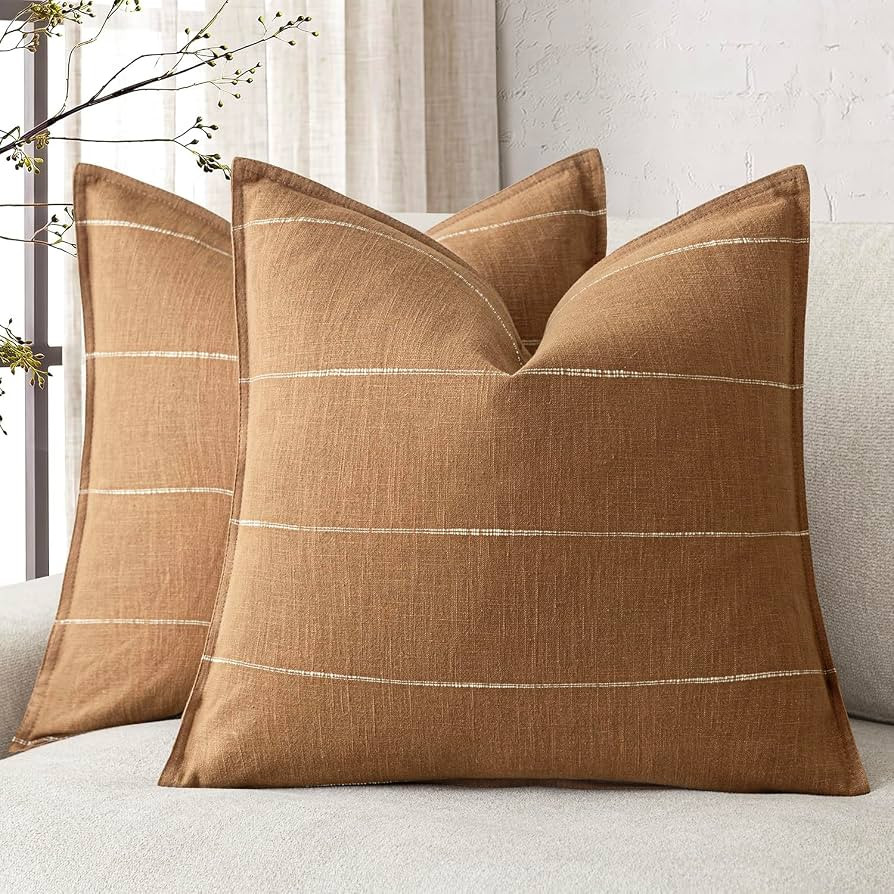 Foindtower Set of 2 Decorative Cozy Linen Striped Throw Pillow Covers Soft Farmhouse Modern Cushi... | Amazon (US)