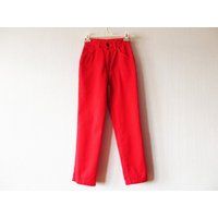 Vintage 80S Bright Red Pants High Waist Jeans Style Scarlet Trousers Cotton Small Size | Etsy (US)