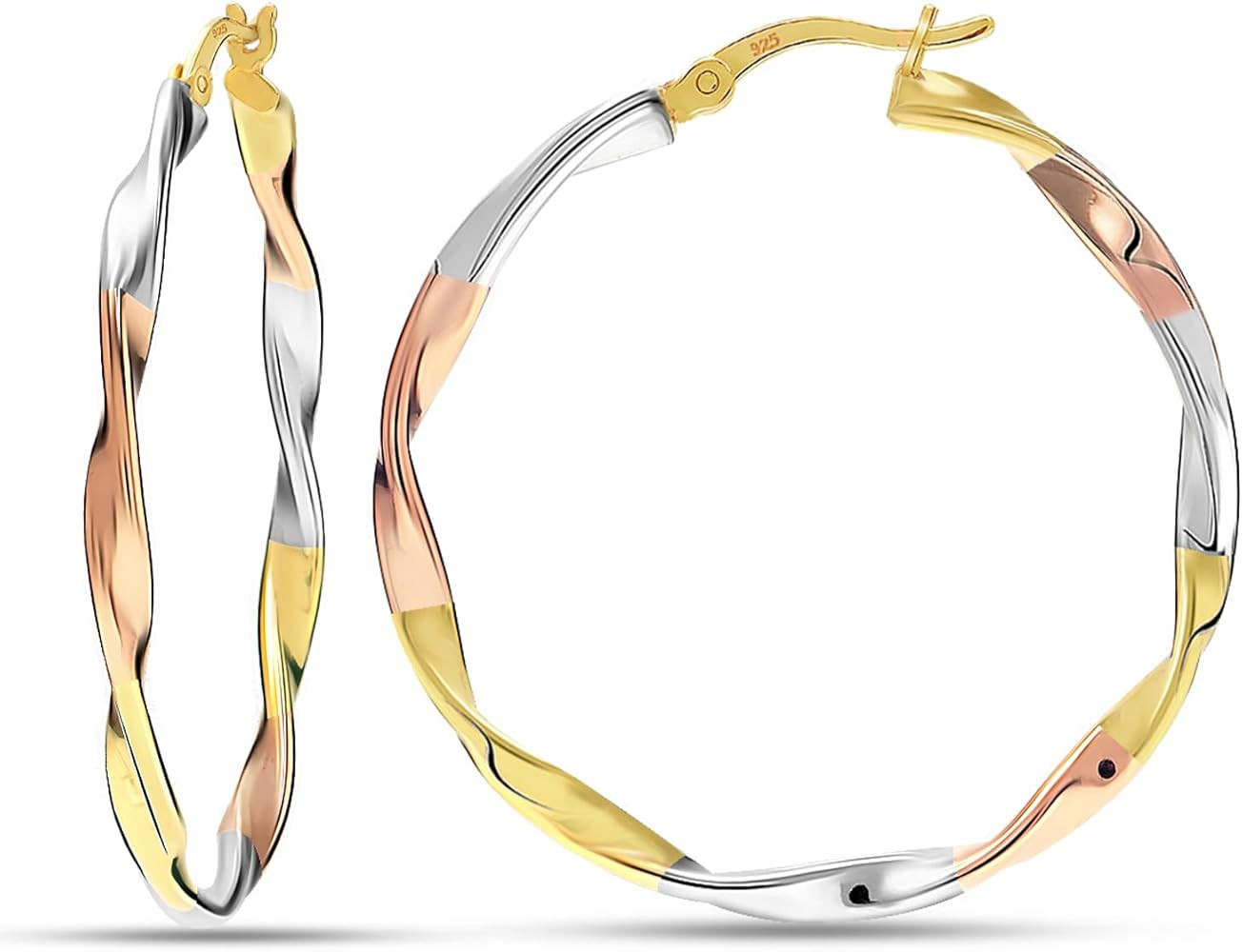 LeCalla Real 925 Sterling Silver Hoop Earrings | 14K Gold-Plated Three-Tone Twisted Earring Jewel... | Amazon (US)