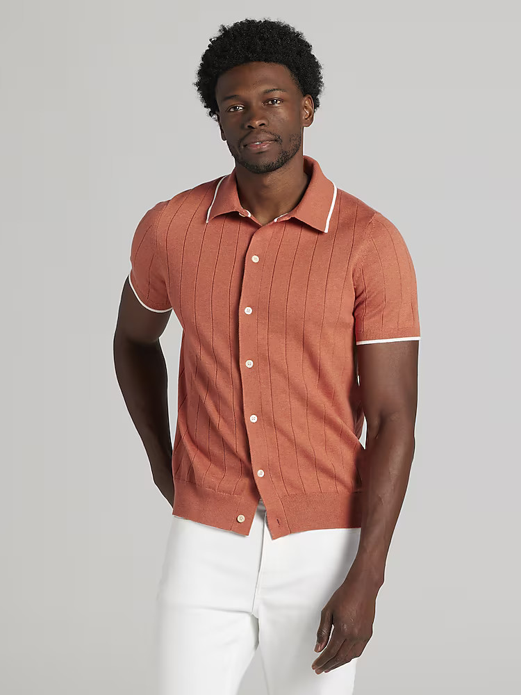 Joseph Abboud Modern Fit Lightweight Button Front Sweater | Sweaters | Men's Wearhouse | The Men's Wearhouse