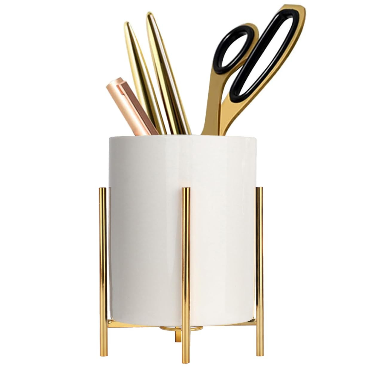 Gold pencil cup Sturdy metal frame with white ceramic pen holder For desks and kitchen appliance ... | Amazon (US)