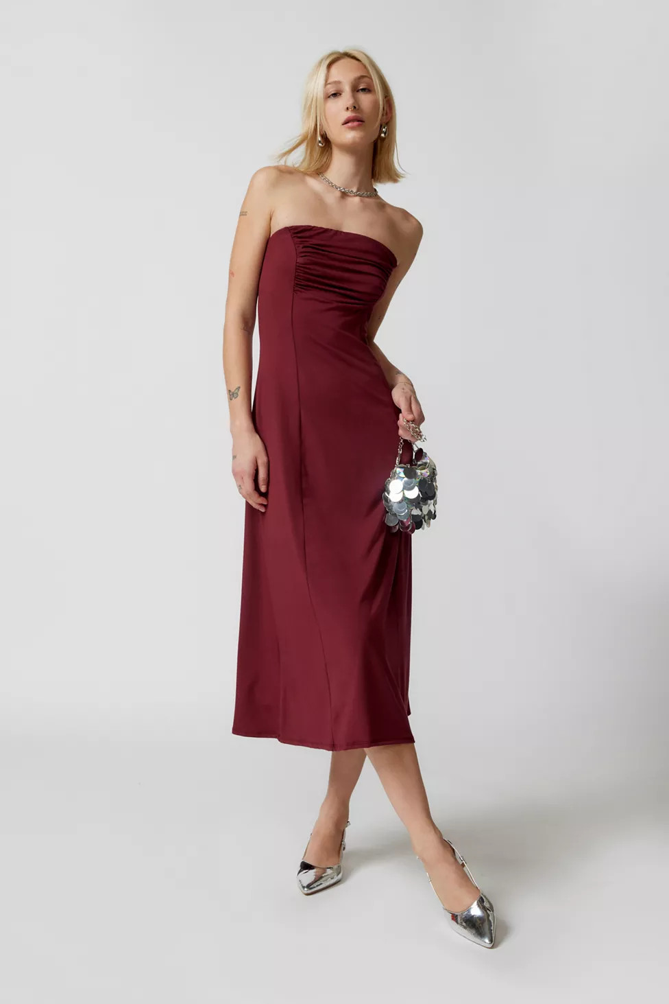 Urban Renewal Remnants Ruched Slinky Jersey Dress | Urban Outfitters (US and RoW)