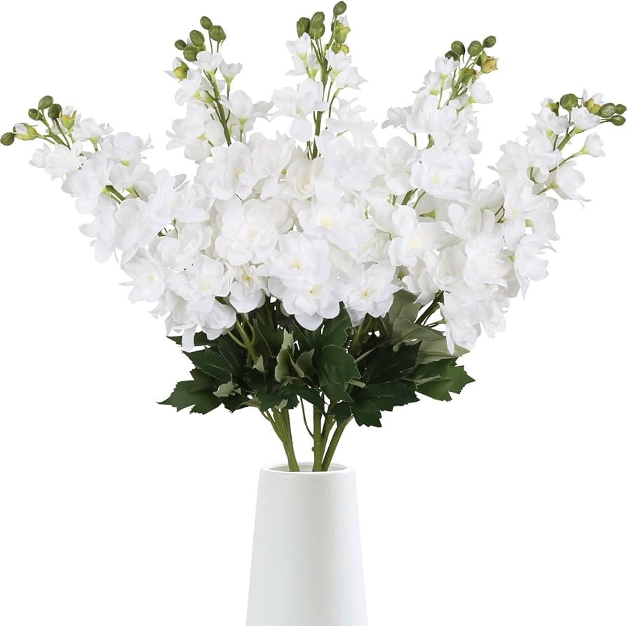 30.7" White Delphinium Artificial Flowers 5PCS White Snapdragon Fake Flowers Long Stem Delphinium... | Amazon (US)