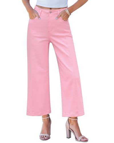 GRAPENT Womens Pink Jeans Pink Pants for Women Women Jeans High Waisted Straight Leg Jeans Women High Waisted Wide Leg Jeans for Women Denim Pants for Women Rose Pink Size X-Small US Size 0-2 | Amazon (US)