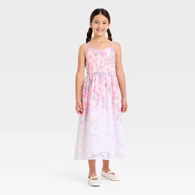 Girls' Chiffon Watercolor Floral Maxi Dress - Cat & Jack™ Light Pink M | Target