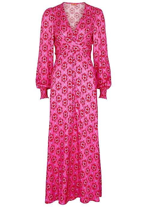 Aurora heart-print satin maxi dress | Harvey Nichols (Global)