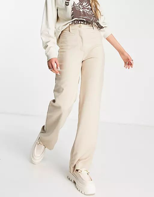 Monki tailored straight leg trousers in beige | ASOS (Global)
