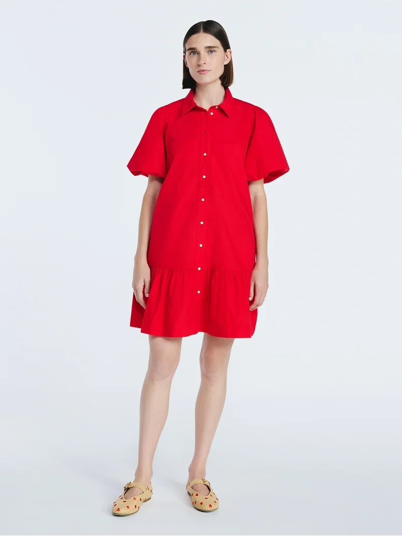 Free Assembly Women’s and Women's Plus Cotton Ruffle Mini Dress with Puff Sleeves, Sizes XS-4X | Walmart (US)