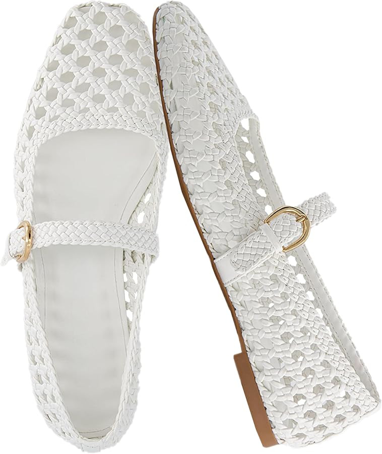 CUSHIONAIRE Weston Women’s Hand Woven Dressy Ballet Flats – Faux Leather Mary Jane with Adjus... | Amazon (US)