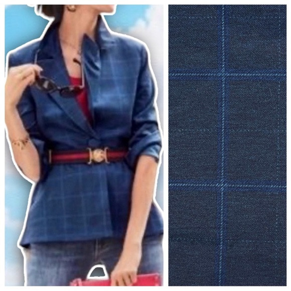 NWOT CABI Sunset Kiss Check Blazer Blue Windowpane Suit Jacket Peplum Hem Plaid | Poshmark