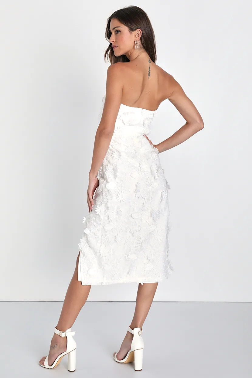 Elevated Sensation White 3D Floral Embroidered Midi Dress | Lulus