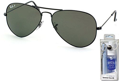 RAY-BAN Polarized Aviator Sunglasses, Black, 58 mm | Amazon (US)