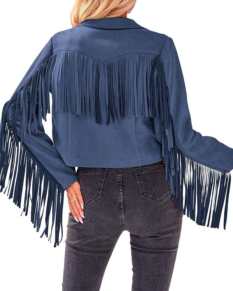 BTFBM Women Fashion Cropped Tassel Fringe Faux Suede Leather Jacket Fall Winter Long Sleeve Lapel... | Amazon (US)