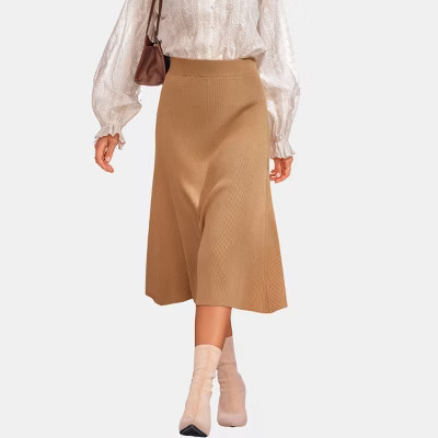 Women's Catching Up Khaki Midi Skirt - Cupshe-L-Beige | Target