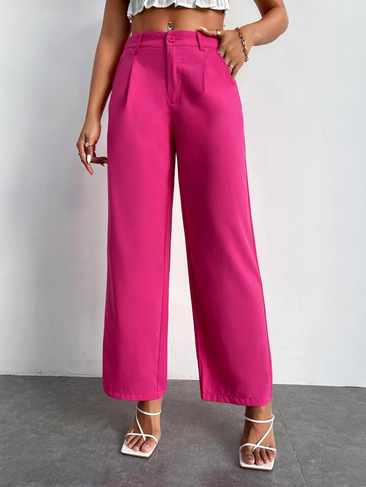 SHEIN PETITE Fold Pleated Wide Leg Pants | SHEIN