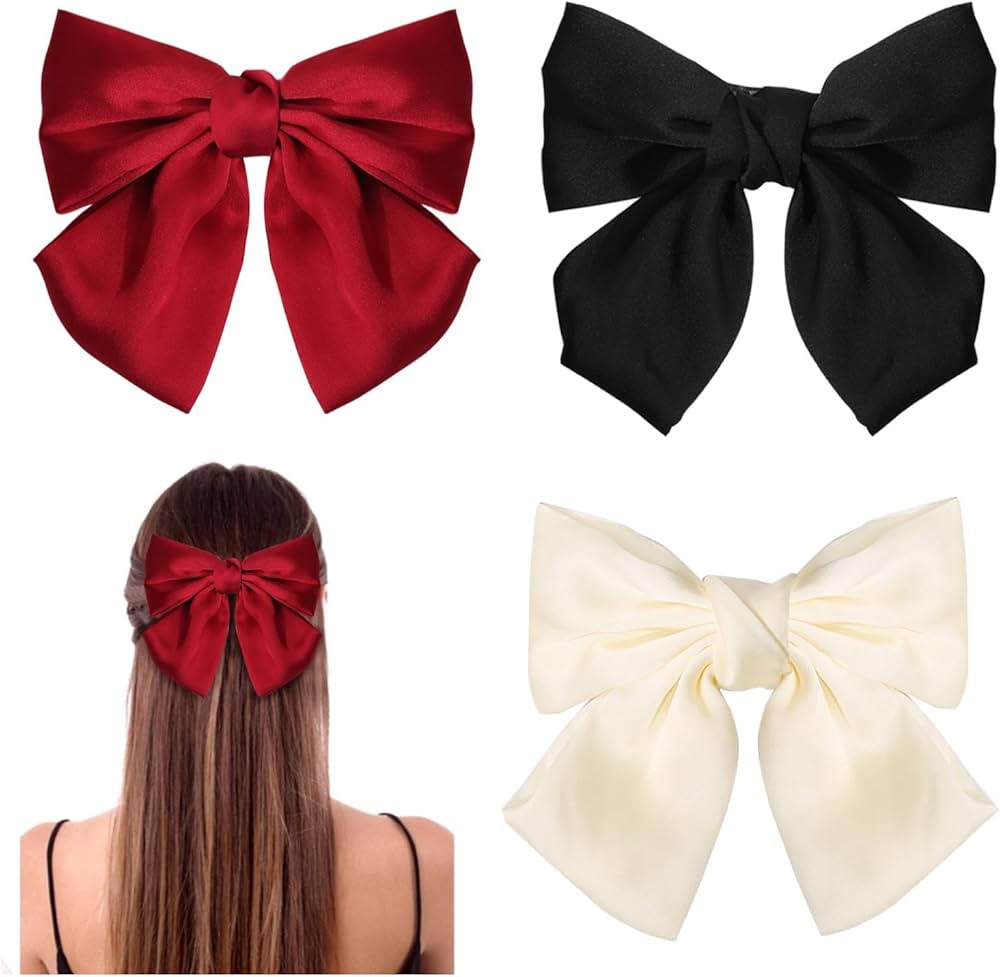 3PCS Bow Hair Clip，Hair Bows Barrettes Solid Color,Soft Satin Silky Hair Bows for Women Girls(B... | Amazon (UK)