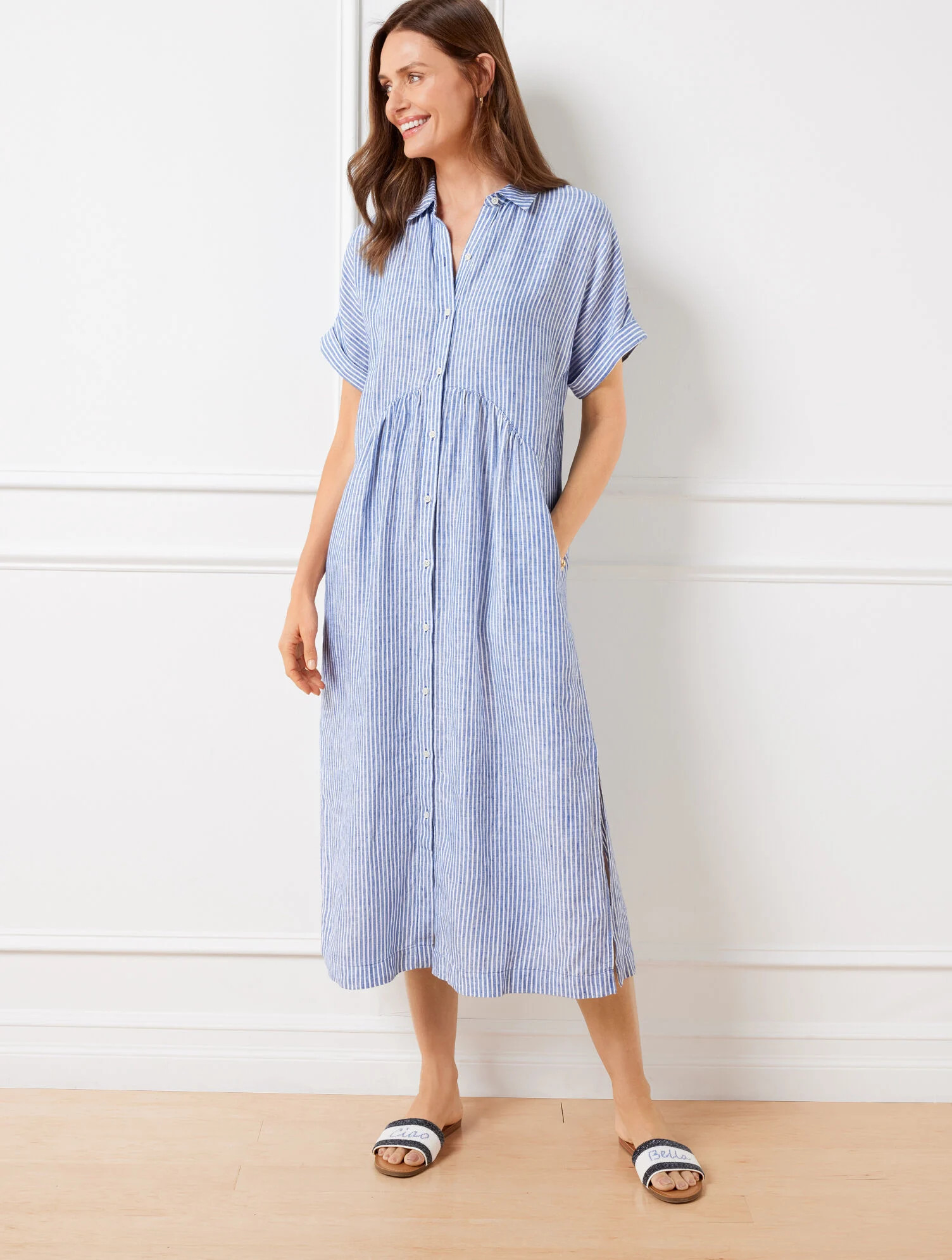 Drop Waist Linen Shirtdress - Happy Stripe | Talbots