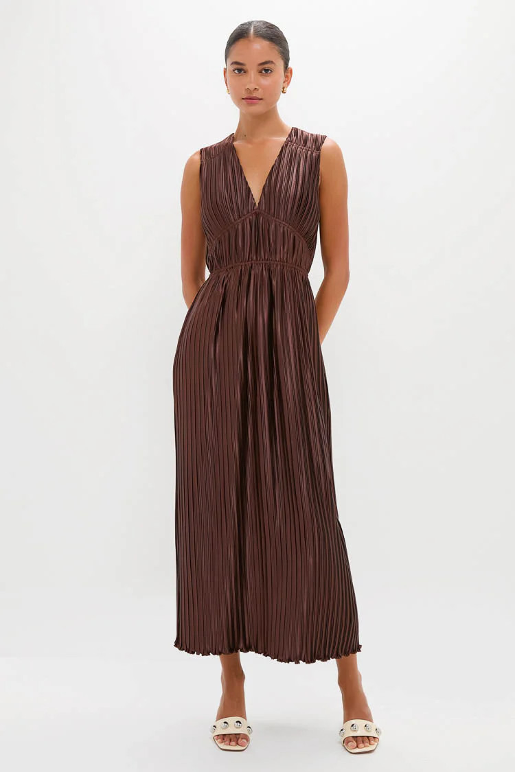 Brown Pleated Chloe Maxi Dress | Tuckernuck (US)