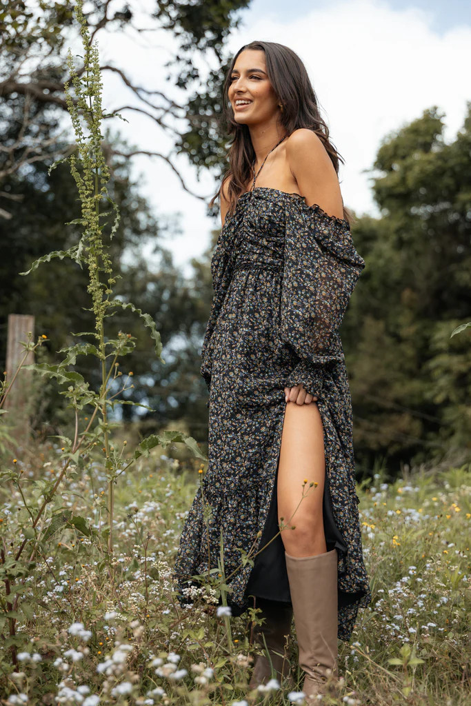 Keziah Long Sleeve Maxi Dress - Navy Ditsy Floral | Petal & Pup (US)