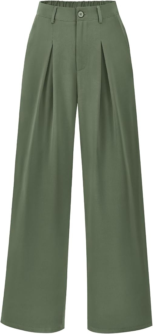 BTFBM Women High Waist Casual Wide Leg Long Palazzo Pants Button Down Loose Business Work Office ... | Amazon (US)