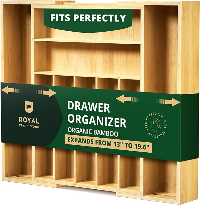ROYAL CRAFT WOOD Luxury Bamboo Kitchen Drawer Organizer - Silverware Organizer, Utensil Holder & ... | Amazon (US)