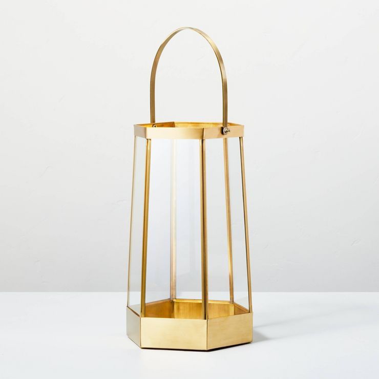 Brass & Glass Hexagonal Lantern - Hearth & Hand™ with Magnolia | Target