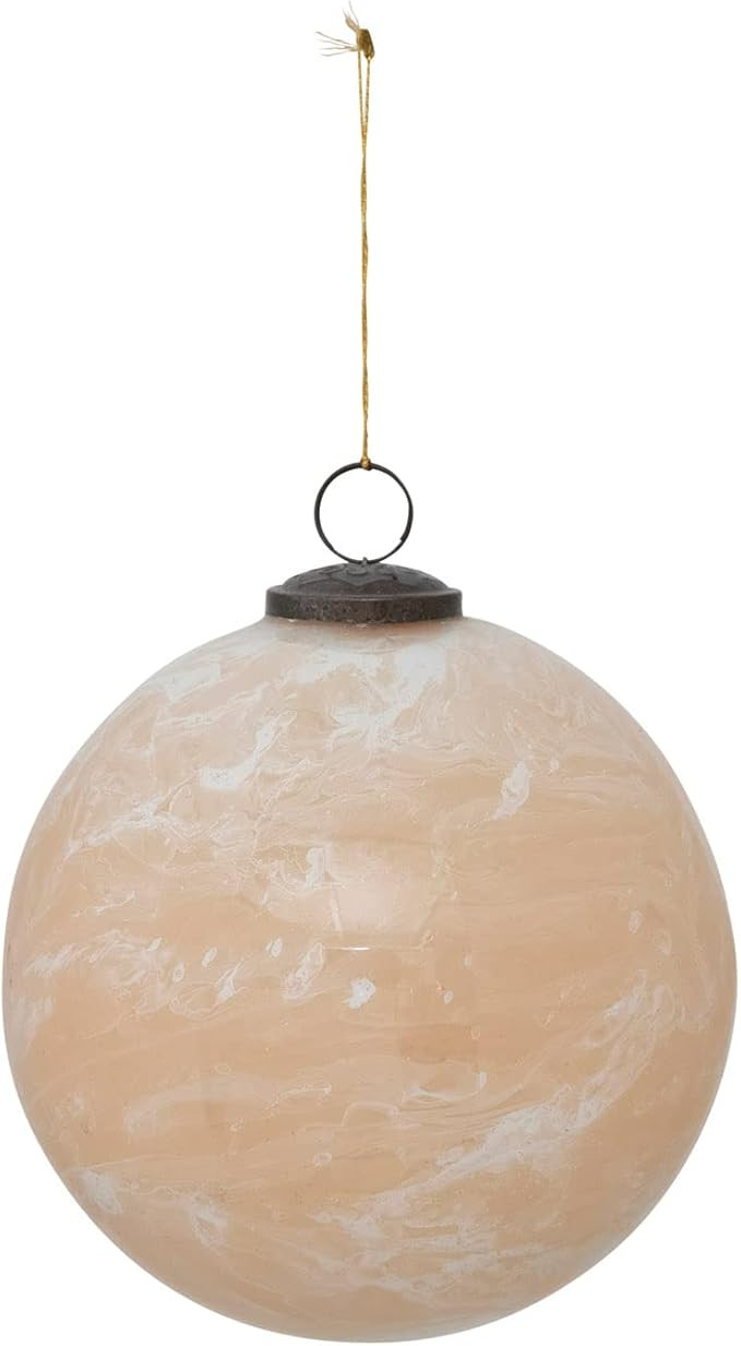 Creative Co-Op Glass Ball Ornament, Marbled Nude Finish | Amazon (US)