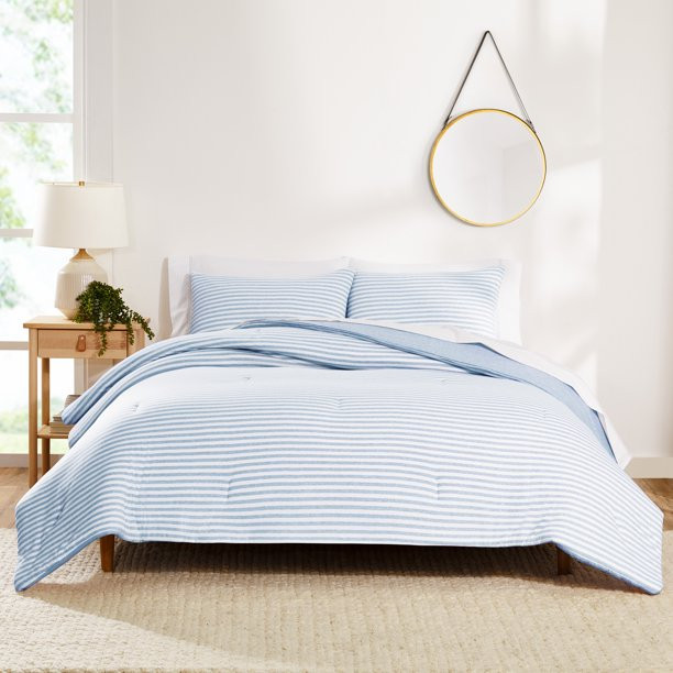Gap Home T-Shirt Soft Jersey Reversible Organic Cotton Blend Comforter Set, Twin, Blue, 2-Pieces | Walmart (US)
