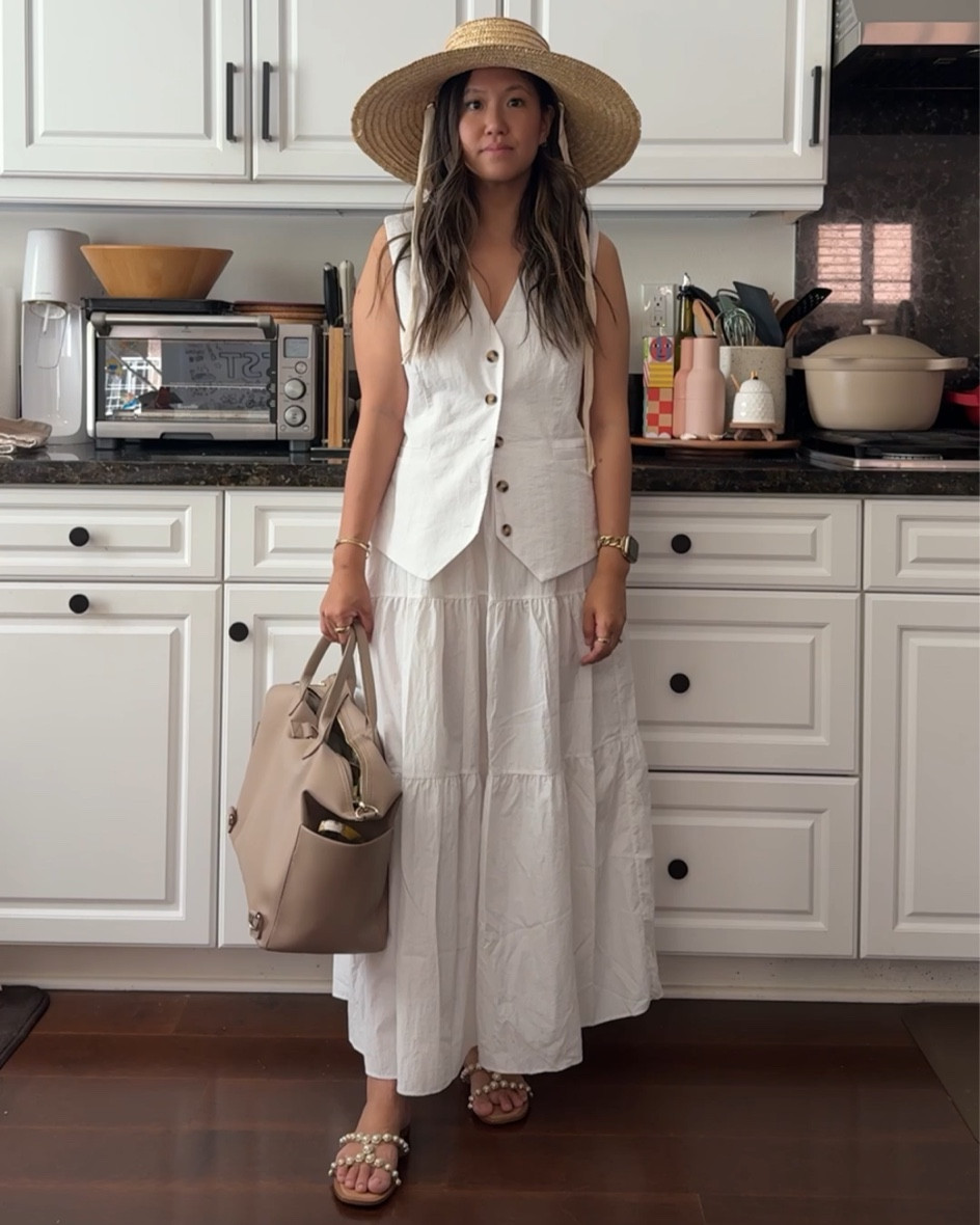white on white but with a vest and maxi skirt I always wear! 

#LTKSeasonal #LTKtravel #LTKstyletip