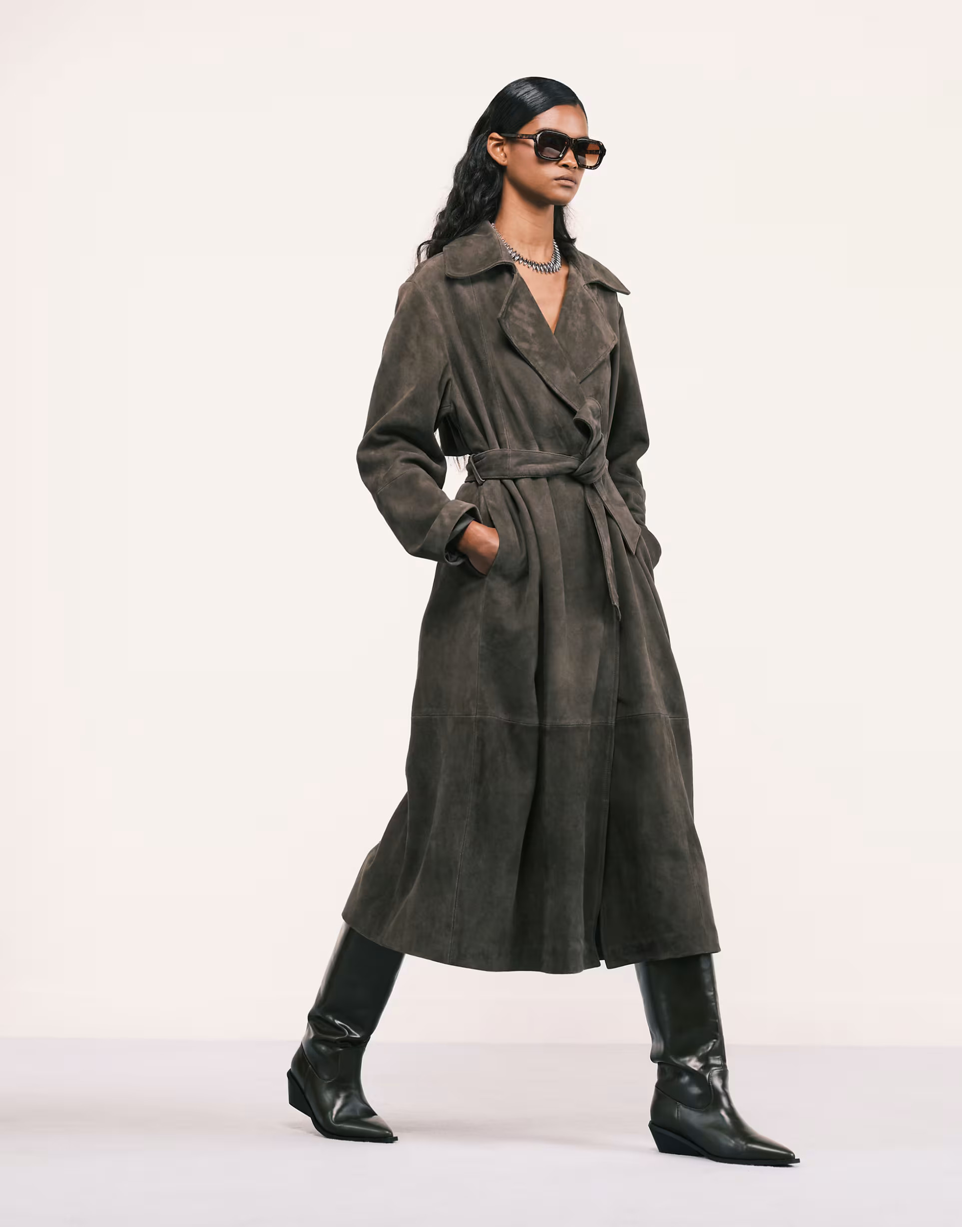 ASOS DESIGN premium suede trench coat in dark olive | ASOS (Global)