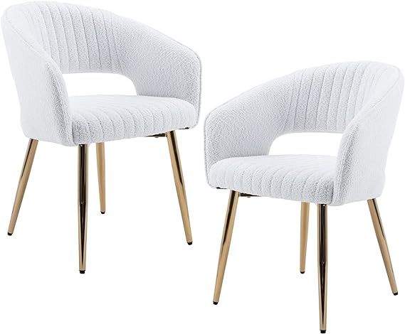 QUINJAY White Gold Dining Chairs Set of 2, Modern Upholstered Faux Fur Dining Chairs with Hollow ... | Amazon (US)