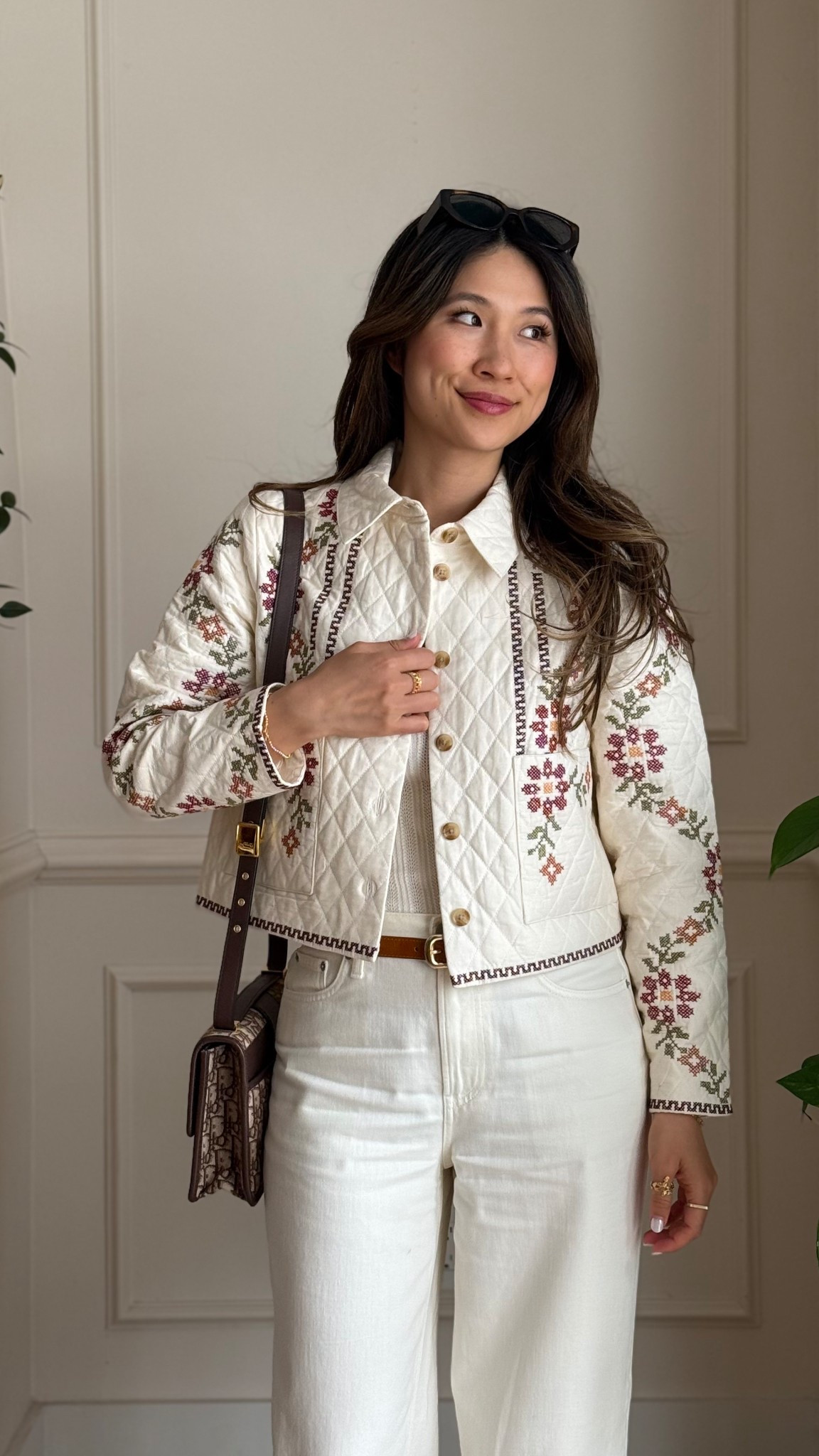 Quilted jacket for spring, floral printed design with tones of burgundy, Sage green and orange. Wearing size 2 - LIAH JACKET - SÉZANE X LUCIA VERGARA

#LTKPetite #LTKStyleTip #LTKFestival