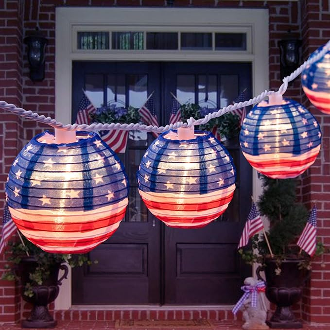 American Flag Lantern Lights, 6.7 Feet 10 Nylon Mini Hanging String Lights of The United States, ... | Amazon (US)