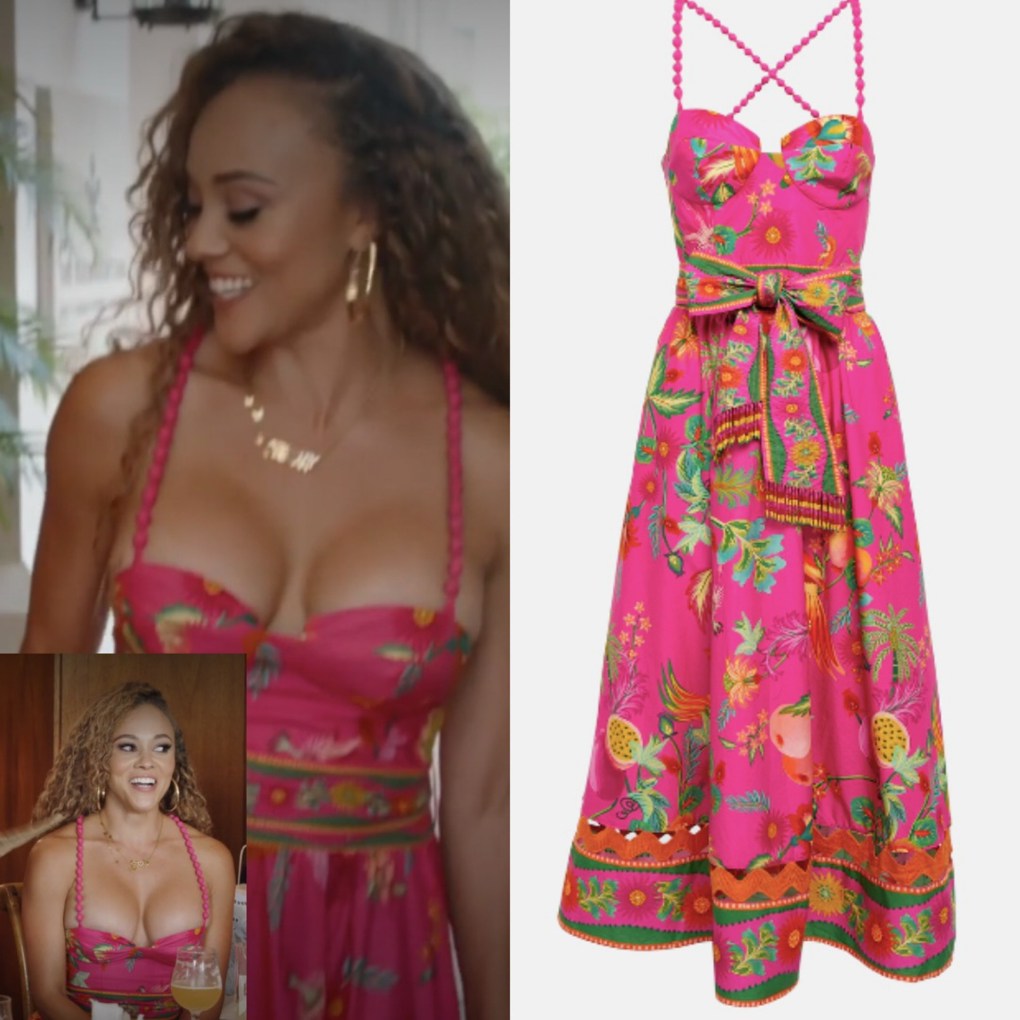 Ashley Darby’s Pink Printed Beaded Strap Dress