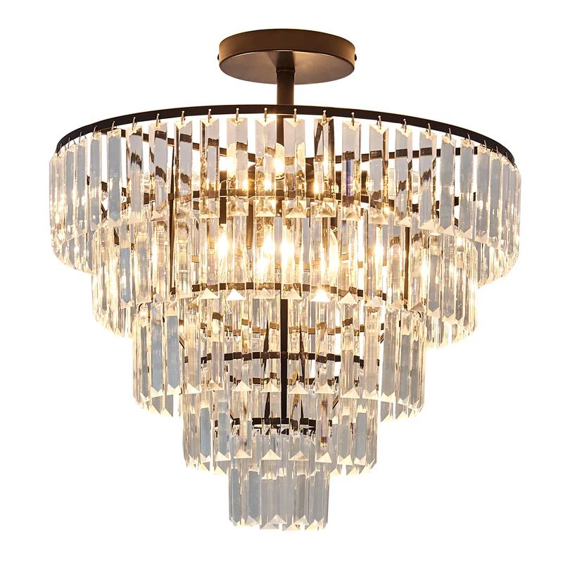 8-Light 19.68" Unique Tiered Semi Flush Mount Chandelier with Crystal | Wayfair North America